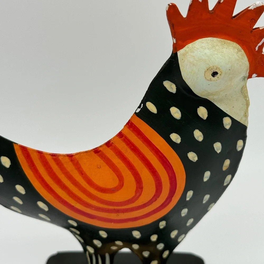 Vintage Pier 1 Metal Rooster Figurine Hand Painted Polka Dot Farmhouse 8